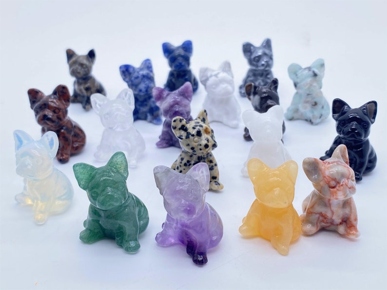 1.2 natuurlijke kwartskristal gesneden Franse Bulldog, Crystal PUG, Bulldog Carvings, Crystal Healing Decor, Crystal Gifts 1PC willekeurige levering afbeelding 2