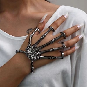 Dropship Unique Exaggerate Skull Bracelet With Rings Skeleton Hand Harness  Slave Bracelet Punk Ghost Claw Skeleton Accessories For Festival Cosplay  Costume to Sell Online at a Lower Price