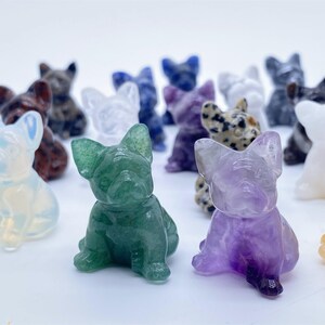 1.2 natuurlijke kwartskristal gesneden Franse Bulldog, Crystal PUG, Bulldog Carvings, Crystal Healing Decor, Crystal Gifts 1PC willekeurige levering afbeelding 3