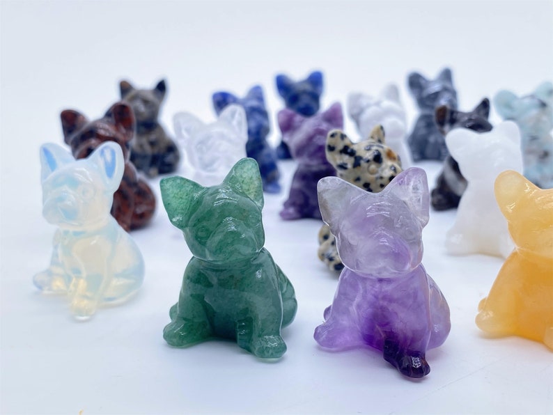 1.2 natuurlijke kwartskristal gesneden Franse Bulldog, Crystal PUG, Bulldog Carvings, Crystal Healing Decor, Crystal Gifts 1PC willekeurige levering afbeelding 3