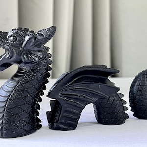15 cm Natürlicher Obsidian geschnitzter Drache, Quarzkristall geschnitzt, Kristalldrachenkopf, Obsidian Drache, Kristallheilung, Dekoration, Geschenke 1PC,