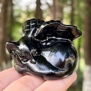 2&#39;&#39; Natural obsidian carved Angel Sleeping cats, quartz crystal carved sleeping cats, cat statues,Home Decor,Crystal Healing,Crystal gift1PC