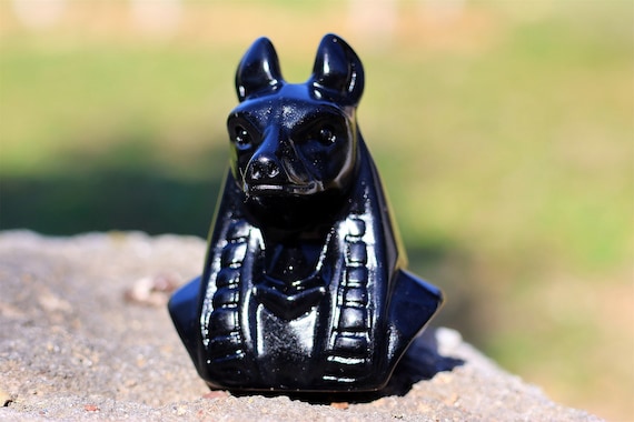 2.4" Natural Obsidian Carved Anubis，Obsidian Anubis Statue，Crystal Anubis Carving，Crystal Healing，Crystal Gifts 1PC