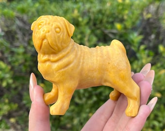 Natural Yellow mudstone carved Pug, Yellow mudstone Pug, Crystal Pug carving,Crystal dog statue,Reiki Healing Figurine,Crystal Gift 1pcs