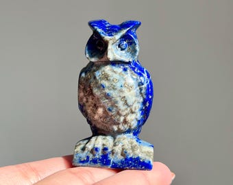 ラピスラズリのフクロウ、天然クリスタル宝石のフクロウの置物、樹脂製