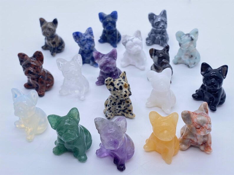 1.2 natuurlijke kwartskristal gesneden Franse Bulldog, Crystal PUG, Bulldog Carvings, Crystal Healing Decor, Crystal Gifts 1PC willekeurige levering afbeelding 6