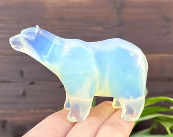 2.6" Opalite carving white bear, crystal carving white bear, crystal bear，white bear statue,Home Decor，Crystal Gifts，Christmas Gifts 1PC