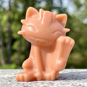 2&#39;&#39; Natural Hand carved Rouge jade Meowth ，quartz crystal，Crystal Meowth skull，Birthday gift，Crystal ornament，Crystal healing