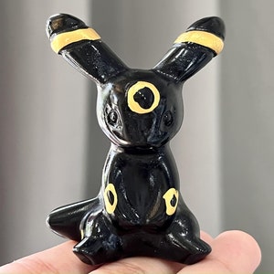 2.3&quot; Natural Obsidian Hand Carved Umbreon,Crystal Carved Eevee，Quartz Crystal Skull,Reiki Healing Figurine,Crystal Gifts 1pc