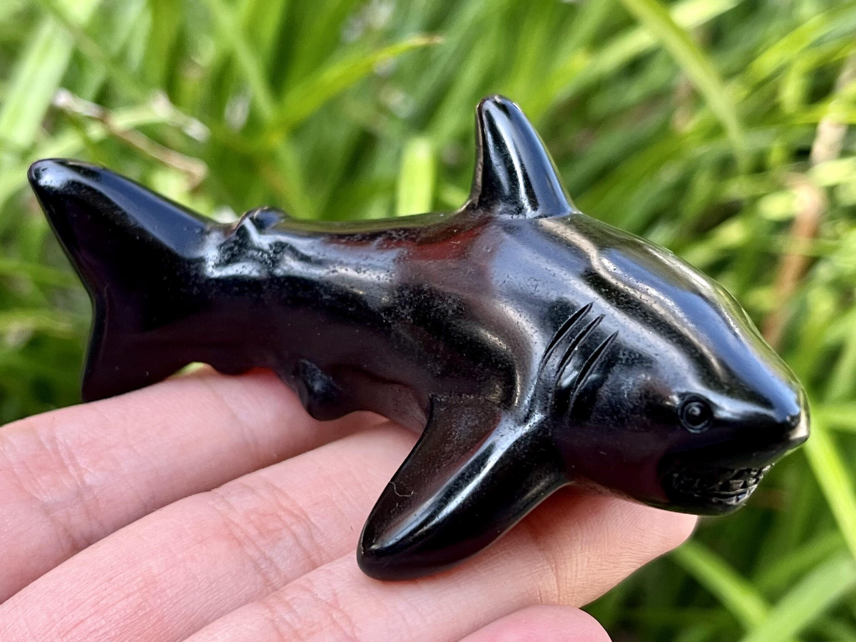 3.2" Natural Obsidian Carved Shark，Quartz Crystal Skull,Shark Carving,Home Decor,Reiki Healing,Crystal Shark,Crystal Gifts 1PC