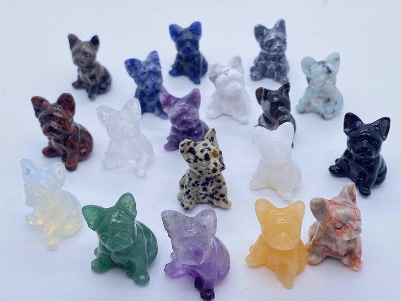 1.2 natuurlijke kwartskristal gesneden Franse Bulldog, Crystal PUG, Bulldog Carvings, Crystal Healing Decor, Crystal Gifts 1PC willekeurige levering afbeelding 5