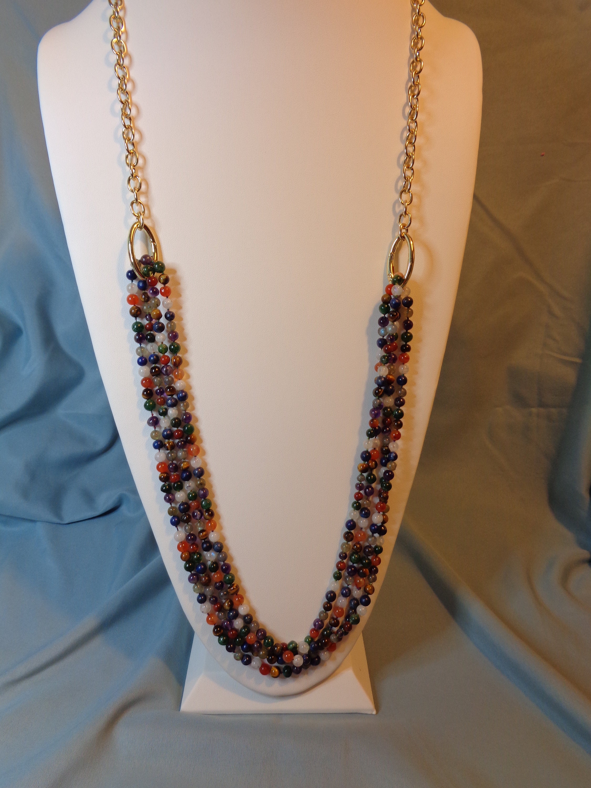 Convertible Multi Gemstone Necklace With Gold Tone Accents Etsy UK
