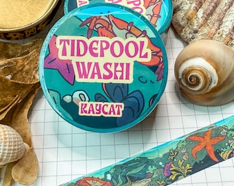 Tidepool Bläckfisk Krabba Räkor Sjöstjärna Nakensnäcka Mås Havsstrand Sealife Akvarium Washi-tejp