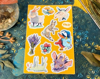 Goat Clover Farm Lavender Marigold Flower Silly Yellow Sticker Sheet