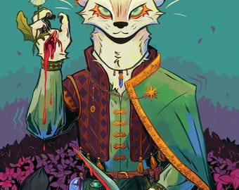 Stoat Rogue Wizard Necromancer Ermine Fantasy RPG Dandelion Print
