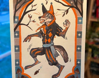 Jester Coyote Risograph Forest Fairy Print A4 Furry