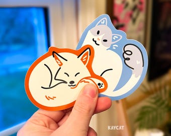 Cat and Fox Minimalist Furry Sticker Kitty Feline Canine Sleepy Smug Animal Crossing Fursona