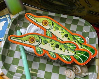 Spotted Gar Embroidered Iron On Patch Funny Pike Fish Fishing Sew On ACNH Animal Crossing