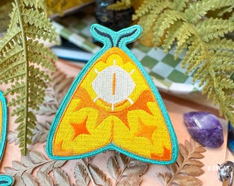 Creepy Moth Yellow Star All Seeing Eye Halloween Embroidered Patch Iron On
