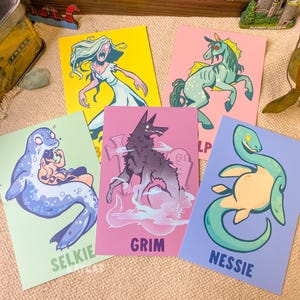 Cartes postales Cryptid des îles britanniques du Royaume-Uni Nessie Banshee Selkie Kelpie Grim