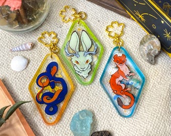 Dried Flower Acrylic Charm Keychains Snake Stoat Jackalope - Last Chance!
