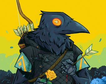 Crow Raven Kenku Ranger Archer Rogue Rose Fantasy RPG Print