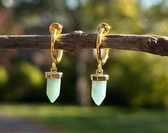 Amazonite Point Clip On Earrings/Minimalist Dangle Clip On Earrings/Mint Blue Green Gemstone Earrings/Clip On Hoop Earrings/No Piercing