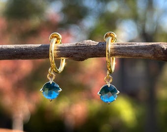 Blue Montana Glass Circle Clip On Earrings, Gold Plated Hoop, No Piercing