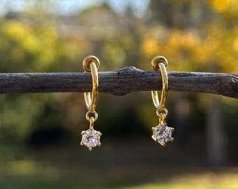 Dainty CZ Diamond Clip On Earrings/Gold Dangle Clip On Earrings for Women/Invisible Hoop Clip On Earrings/Cubic Zirconia Clip On Earrings