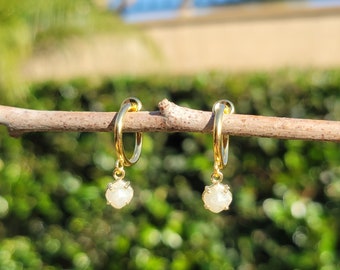 Labradorite Diamond Clip On Earrings/Minimalist Dainty Dangle Clip On Earrings/Gold Charm Gemstone Clip On Hoop Earrings/No Piercing