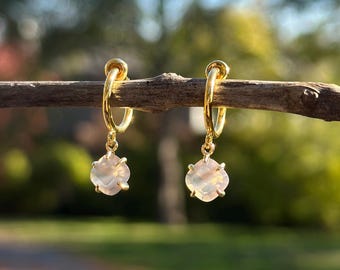 Gray Agate Diamond Clip On Earrings/Minimalist Dangle Gold Clip On Hoop Earrings/Grey Gemstone Clip On Earrings for Women/No Piercing