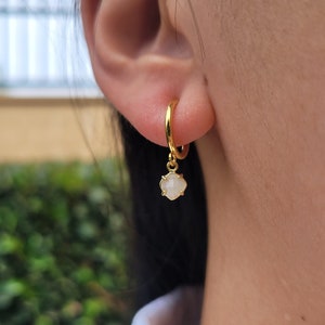 Labradorite Diamond Clip On Earrings/Minimalist Dainty Dangle Clip On Earrings/Gold Charm Gemstone Clip On Hoop Earrings/No Piercing