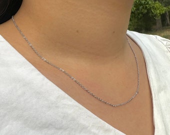 Dainty Silver Cable Chain Necklace/Cable Chain Choker/Adjustable Layering Necklace for Women/Minimalist Cable Chain Necklace