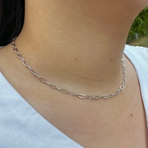 Silver Paperclip Chain Necklace/Oval Link Chain Necklace/Minimalist Layering Paper Clip Necklace for Men and Women/Paperclip Choker Necklace