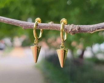 Gold Spike Clip On Earrings/Minimalist Clip On Earrings for Men & Women/Mens Clip On Earrings/Industrial/Punk/No Piercing/Non Pierced