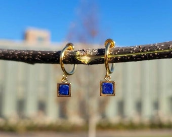 Lapis Lazuli Clip On Earrings/Minimalist Dangle Clip On Earrings/Gemstone Clip On Hoop Earrings/Clip On Earrings for Women/Gift for her
