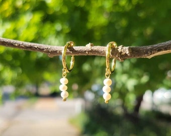 Freshwater Pearl Strand Clip On Earrings/Pearl Drop Bridal Wedding Clip On Earrings/Minimalist Dangle Clip On Hoop Earrings for Women