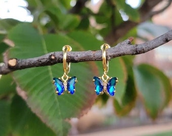 Blauwe vlinder clip oorbellen/minimalistische hanger clip oorbellen/vlinder clip clip oorbellen voor vrouwen/onzichtbare clip