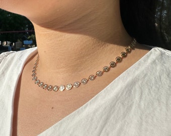 Disc Coin Chain Necklace/18K Gold Plated Round Disk Chain Choker/Sequin Chain Necklace/Sequin Choker/Minimalist Layering Necklace for Women