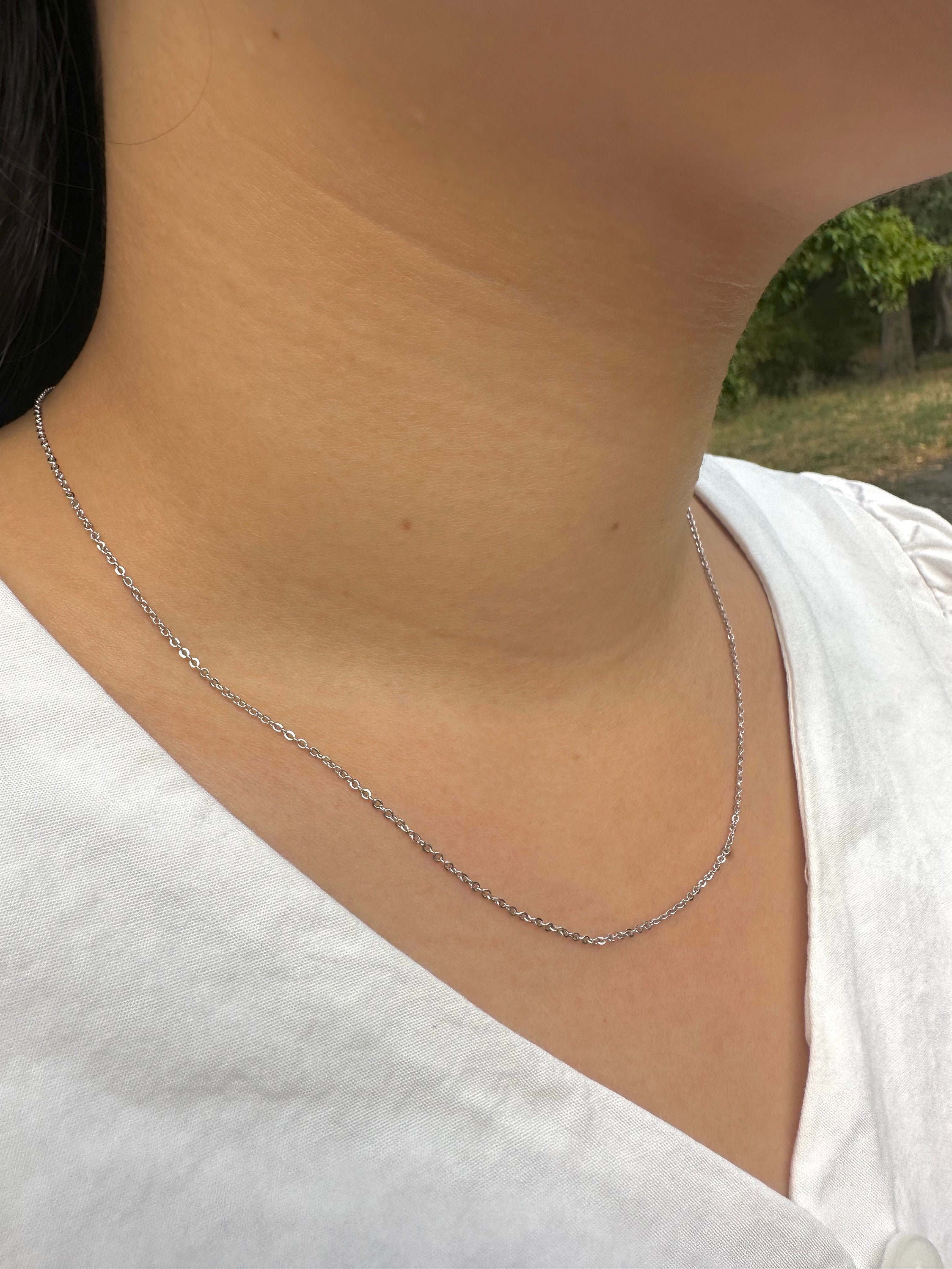 Collana a catena in argento sterling con graffetta, collana a catena in argento minimalista, girocollo a maglie rettangolari in argento, collana di tutti i giorni, regalo per lei - Italia