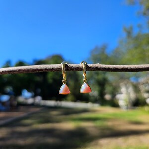 Pink Opal Fan Clip On Earrings/Minimalist Dangle Clip On Earrings for Women/Gold Triangle Gemstone Clip On Hoop Earrings/No Piercing image 7