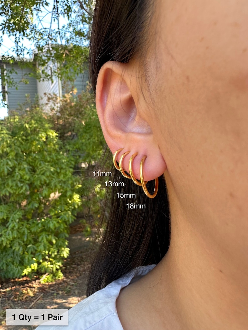 Gold Hoop Clip on Earrings/Dainty Minimalist Clip On image 1