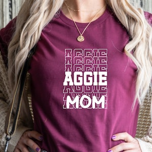Aggie MOM Shirt, Mirror Font Shirt, Aggie Silhouette, Color Options, Sport, Baseball, Football Game Day Outfit