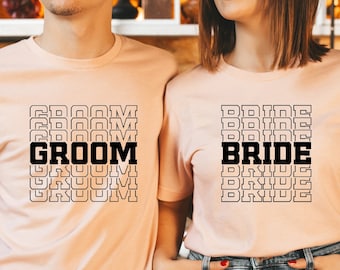 Bride and Groom Shirts, Bride Shirt, Groom Shirt, Mirror Font, Retro, Couple Shirts, Bachelorette Party, Bridal Shower T-shirts, Wedding Tee