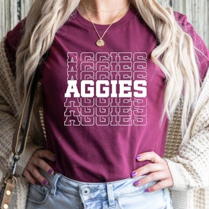 Aggies Shirt, Mirror Font, Retro T-shirt, Aggie Silhouette, High School Football, Basketball Game Day T-Shirt, Homecoming Outfit