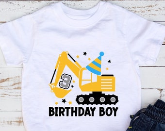 Excavator 3RD Birthday Youth Shirt, Birthday Boy T-Shirt, 3 Years Old Construction Digger Shirt, Kid Birthday, Toddler Third Birthday Outfit