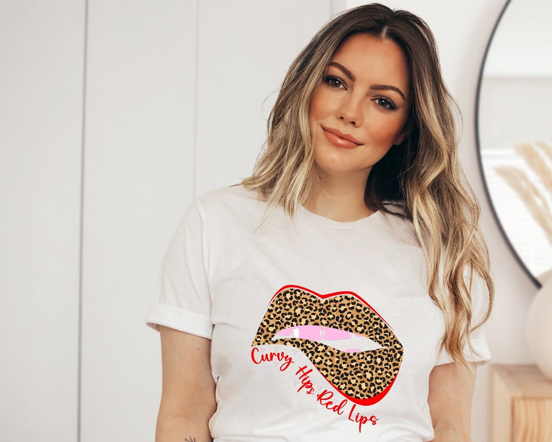 Curvy Hips Red Lips Shirt, Vintage Red Lips Shirt, Red Lips Leopard