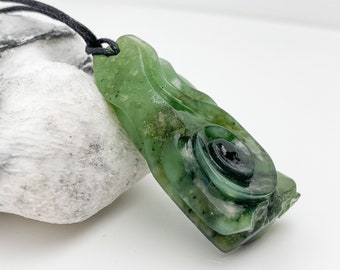 Carved green Siberian Jade pendant  &quot;Leaf of life&quot;, handmade gift for Christmas