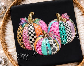 Colorful Pumpkin Trio PNG, Boutique Fall Pumpkin Sublimation, Leopard Checkered Pumpkin Bundle, Autumn Digital Download