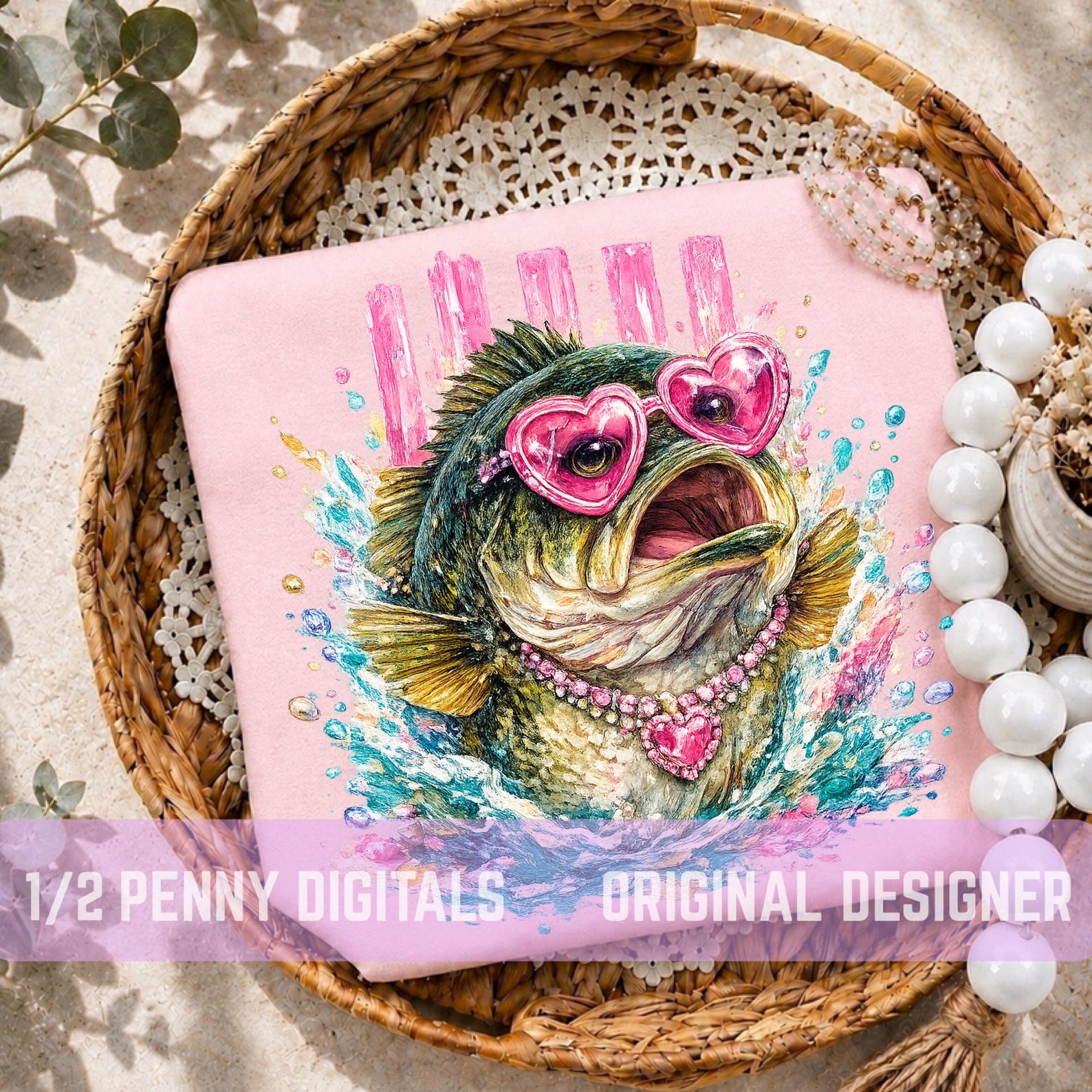 Glam Fish Bass Fish Coquette PNG | Preppy Glam Fishing Design | Girly Bass ...